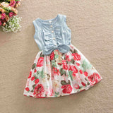 Baby Girl Dress 2017 Summer Children Sleeveless Denim Floral Dresses With Button Kids Princess Summer Dresses For Girls