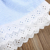 New Baby Girl Summer Dress Children Blue Striped Backless Bowknot Princess Dress Kids Fashion Lace Flower Cotton Dresses Z11