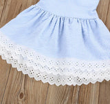 New Baby Girl Summer Dress Children Blue Striped Backless Bowknot Princess Dress Kids Fashion Lace Flower Cotton Dresses Z11