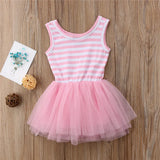 Summer Baby Girls Dresses 2018 New Kids Girl Sleeveless Bow Cartoon Sequins Unicorn Dresses Baby Girls Casual Striped Tulle Princess Dress