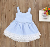 New Baby Girl Summer Dress Children Blue Striped Backless Bowknot Princess Dress Kids Fashion Lace Flower Cotton Dresses Z11