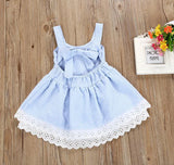 New Baby Girl Summer Dress Children Blue Striped Backless Bowknot Princess Dress Kids Fashion Lace Flower Cotton Dresses Z11