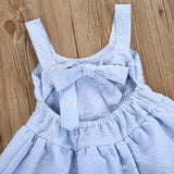 New Baby Girl Summer Dress Children Blue Striped Backless Bowknot Princess Dress Kids Fashion Lace Flower Cotton Dresses Z11