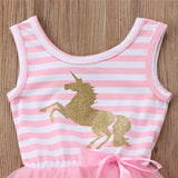 Summer Baby Girls Dresses 2018 New Kids Girl Sleeveless Bow Cartoon Sequins Unicorn Dresses Baby Girls Casual Striped Tulle Princess Dress