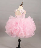 New Baby Pink Toddler Cupcake Pageant Dress Ruffles Crystal Backless Little Girls Birthday Formal First Holy Communion Dress Kids Prom Gown