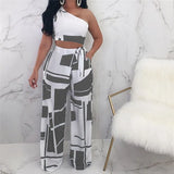 Women Nightclub Clothes Sexy Strapless Bandage + Long Pants Two Piece Set Polyester Sleeveless Crop Top Women's Playsuits #42408 MX190809