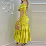 Women Elegant Dress Set Outfits O-Ring Crop Top & Frill Hem Shirred Slit Maxi Skirt Set Casual Summer Set 210521