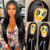 LS178 Long Straight Hair Wigs for Europ American Women Soft Natural Black Chemical Fiber Headgear Front Lace Wig