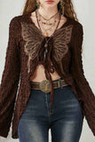 kamames Butterfly Embroidered Tie Cardigan