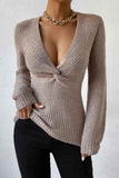 kamames V Neck Twisted-Front Knitted Sweater