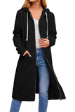 kamames Solid Zip Up Drawstring Hooded Long Cardigan