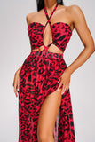 kamames Verga Halter Leopard Maxi Dress