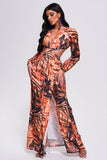 kamames Dinia Printed Cutout Slit Maxi Dress