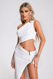 kamames Urica One Shoulder Cutout Mini Dress - White