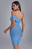 kamames Teagan Off Shoulder Blue Bandage Dress