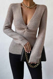 kamames V Neck Twisted-Front Knitted Sweater