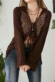 kamames Butterfly Embroidered Tie Cardigan