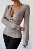 kamames V Neck Twisted-Front Knitted Sweater