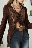 kamames Butterfly Embroidered Tie Cardigan