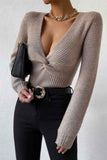 kamames V Neck Twisted-Front Knitted Sweater