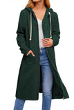 kamames Solid Zip Up Drawstring Hooded Long Cardigan