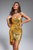 kamames Anna Golden Sequins Side Slit Dress