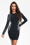 kamames Blanche Diamante Long Sleeve Mini Bandage Dress