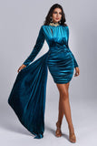 kamames Brinley Blue Velvet Drape Dress - Blue