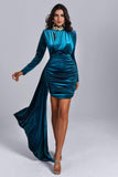 kamames Brinley Blue Velvet Drape Dress - Blue