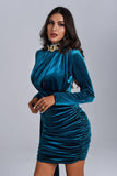 kamames Brinley Blue Velvet Drape Dress - Blue