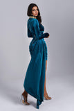 kamames Brinley Blue Velvet Drape Dress - Blue