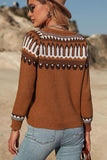 kamames Brown Geometric Patterns Crew Neck Sweater