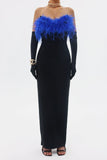 kamames Carl Blue Feather Strapless Bandage Dress