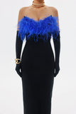 kamames Carl Blue Feather Strapless Bandage Dress