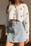 kamames Cherry Embroidery Button-Front Cardigan