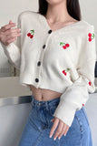 kamames Cherry Embroidery Button-Front Cardigan