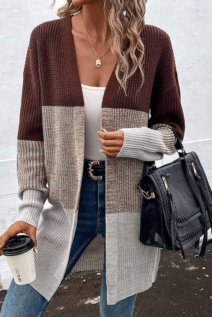 kamames Color Contrast Long Open Front Cardigan