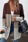 kamames Color Contrast Long Open Front Cardigan