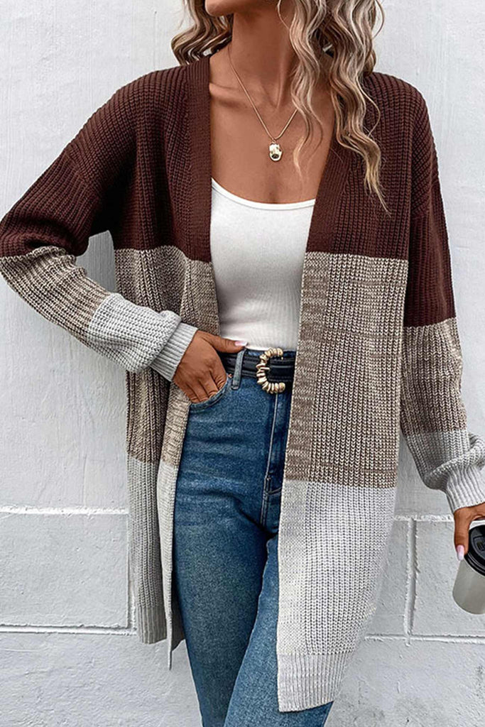 kamames Color Contrast Long Open Front Cardigan