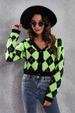 kamames Color Patchwork Argyle Knitted Cardigan