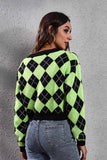 kamames Color Patchwork Argyle Knitted Cardigan