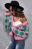 kamames Color Patchwork Argyle Knitted Cardigan