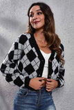 kamames Color Patchwork Argyle Knitted Cardigan
