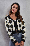 kamames Color Patchwork Argyle Knitted Cardigan