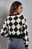 kamames Color Patchwork Argyle Knitted Cardigan