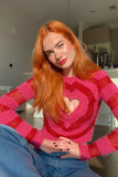 kamames Contrast Color Heart Pattern Cut-out Sweater