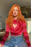 kamames Contrast Color Heart Pattern Cut-out Sweater