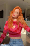kamames Contrast Color Heart Pattern Cut-out Sweater