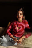 kamames Contrast Color Heart Pattern Cut-out Sweater