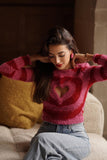 kamames Contrast Color Heart Pattern Cut-out Sweater